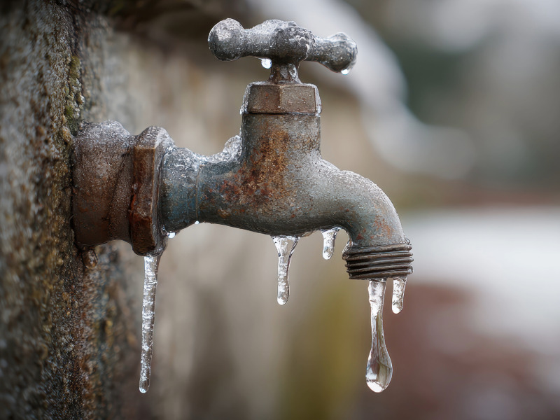 Outdoor tap with frozen water dripping down the side