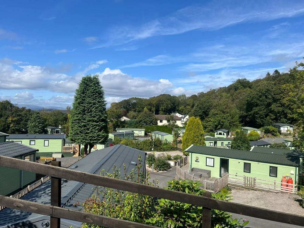 Holiday park near Lancaster and Morecambe with green caravans and LPG canisters beside them